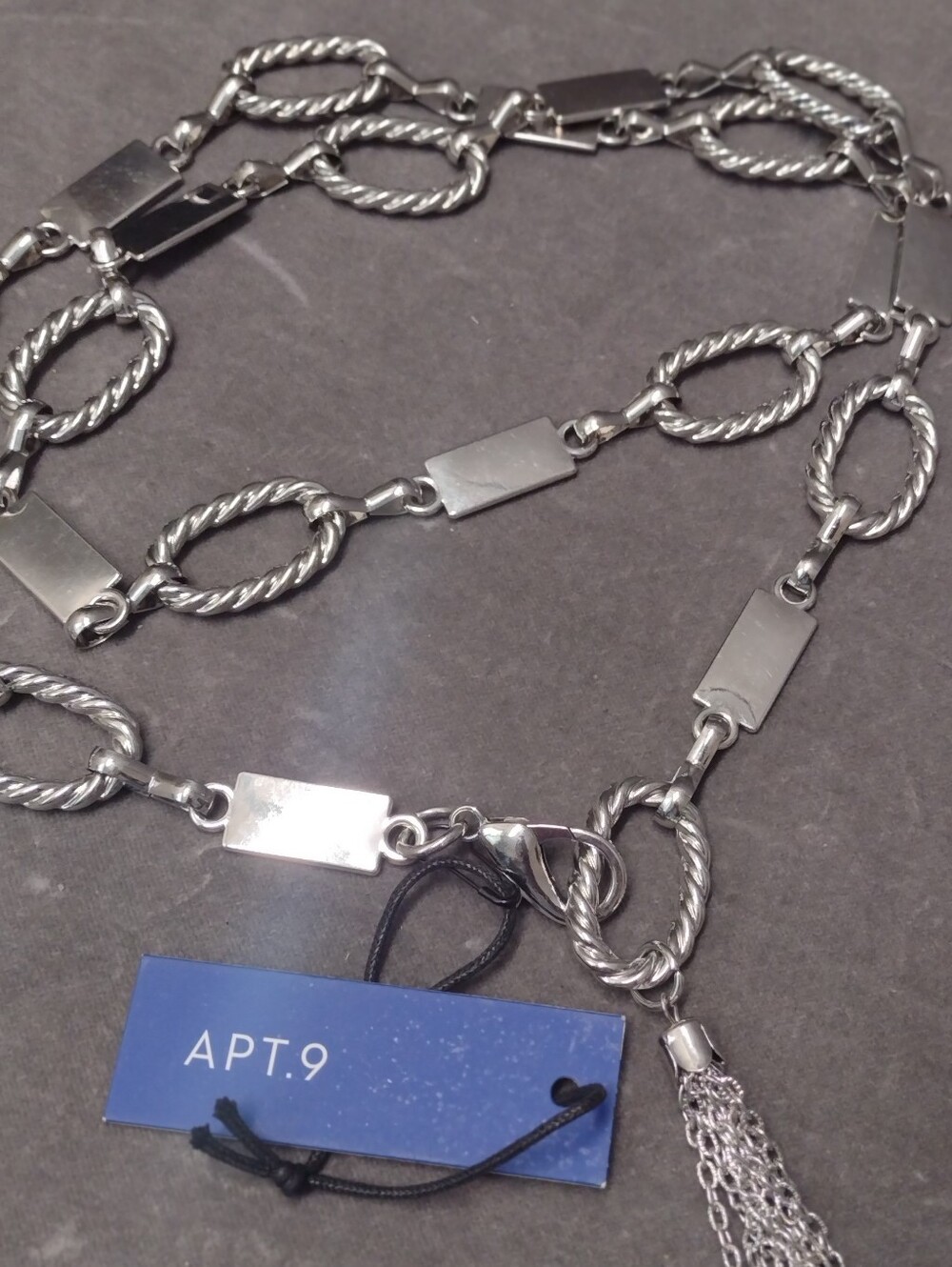Apt. 9 Sm/M Oval Rope Chain Belt Silver Tone Lobster Clasp Tassel